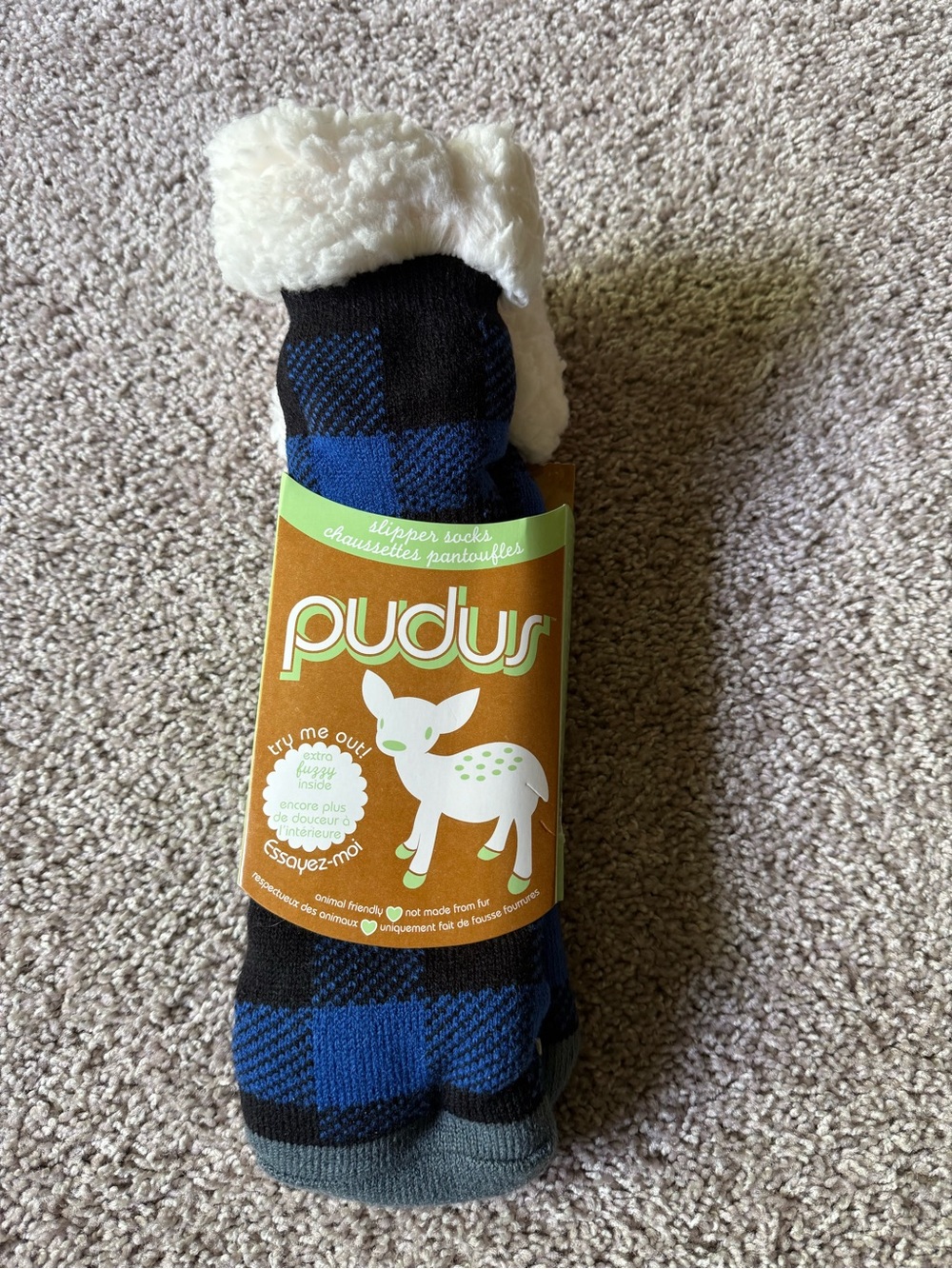 Pudus Blue & Black Plaid Sherpa-Lined Slipper Socks